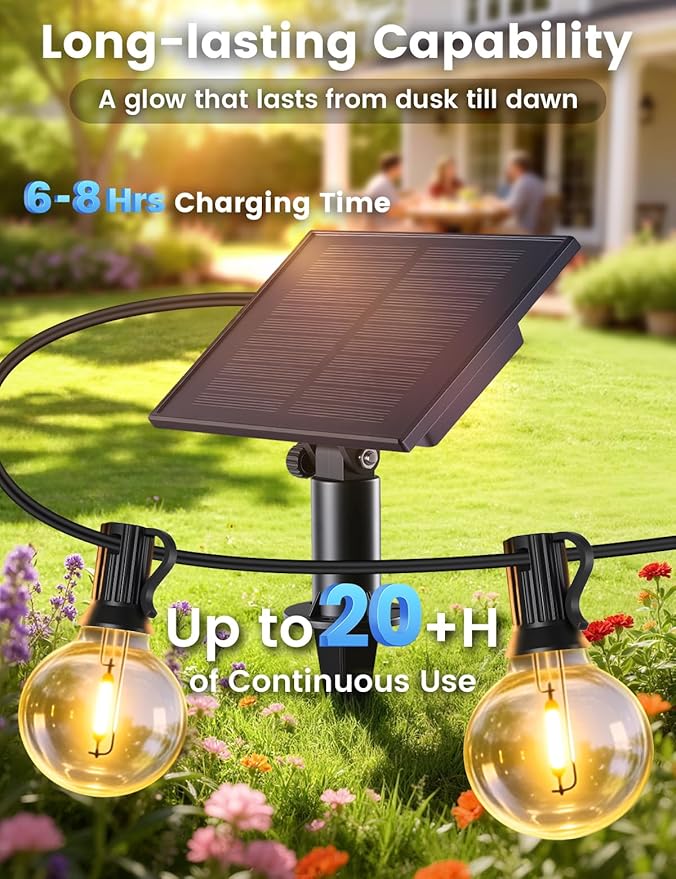 Brightever 25FT Solar String Lights Outdoor Waterproof, G40 Solar Lights with Remote and 10+1 LED Shatterproof Globe Bulbs, Dimmable&3 Lighting Modes, Solar Power Patio Lights for Balcony Garden Porch