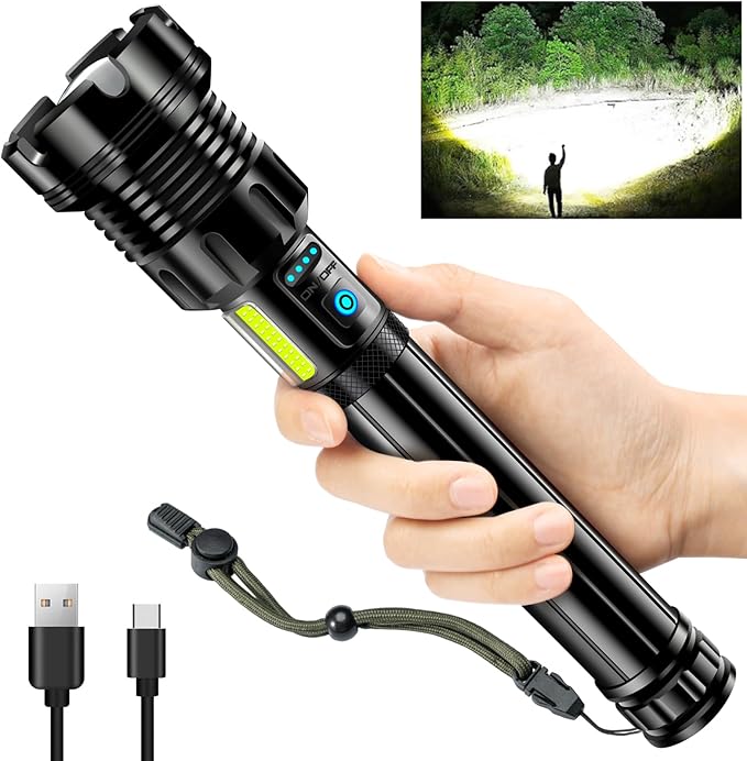 ANKRA 990000 High Lumens Flashlights Rechargeable with COB Work Light Super Bright LED Flashlight Zoomable&14 Modes &Waterproof Tactical Flashlight for Emergencies,Camping,Hiking,Outdoor,Indoor