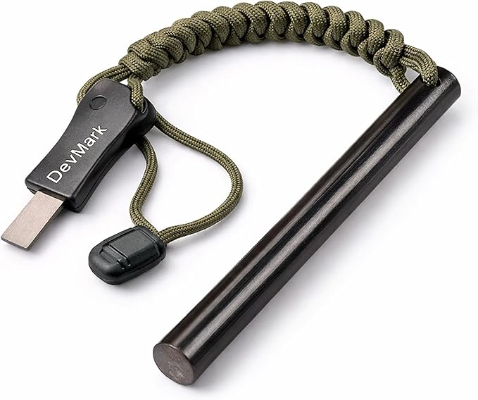 Ferrocerium Fire Starter with Paracord Lanyard and HSS Striker, 3/8" Long Ferro Rod Fire Steel for for Camping, Bushcraft, Survival & Emergency Use