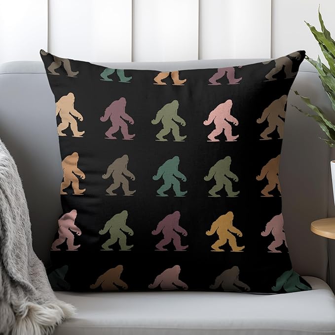 Colorful Sasquatch Pillow Covers 18x18, Big Foot Sasquatch Gifts, Gifts for Hiking Camping Lovers Decorative Pillow Covers for Home Bedroom Living Room