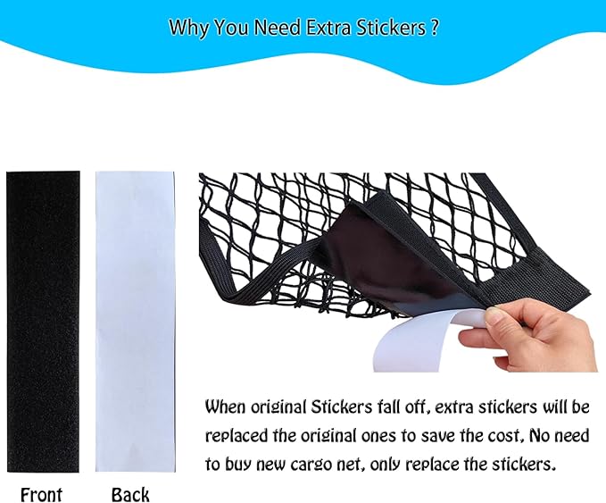 Mesh Cargo Net Car Wall Sticker Organizer Elastic Net With Tape Stickers for Trunk Storage Mesh Holder for Kitchen Cabinet, Home (Extra Tape Stickers)