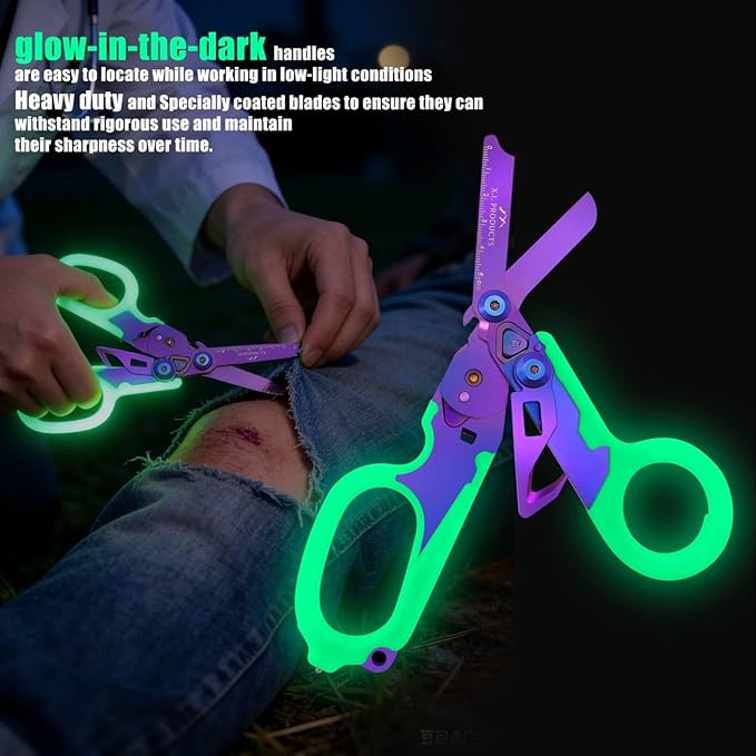 6 in 1 Multifunctional Trauma Shears Foldable with Strap Cutter | Heavy Duty Stainless Steel Emergency Response & Survival Shears With Holster | Medical Trauma shears Tactical | Purple