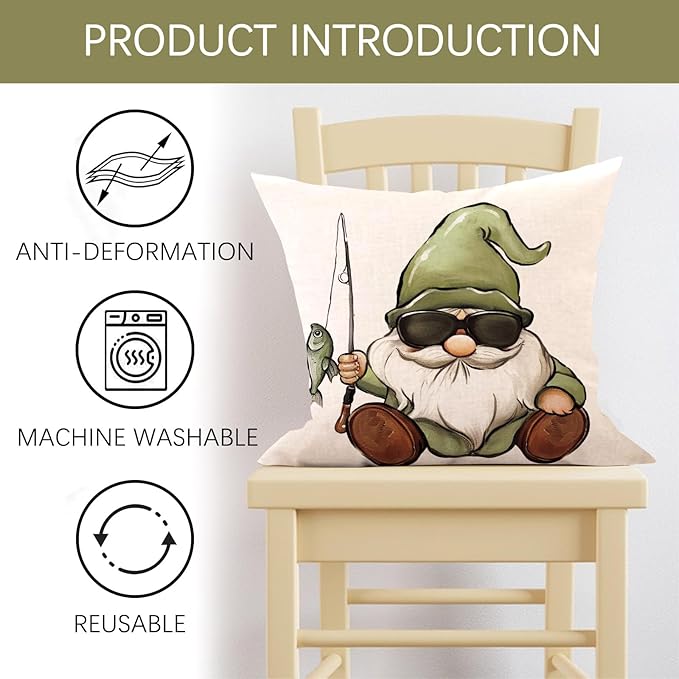 Happy Camper Gnome Green Decorative Throw Pillow Covers 20 x 20 Set of 4, Camping Life is Better Around The Campfire Porch Outdoor Home Decor, Adventure Campsite Mountain Couch Cushion Case