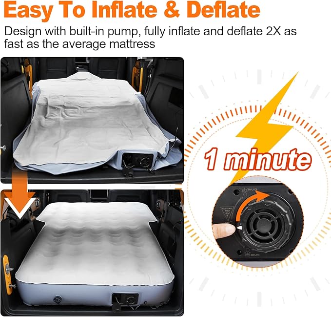 65''SUV Air Mattress Pad for SUV Trunk, 10 Inch Ultra-Thick Inflatable Car Mattress SUV, SUV Air Mattress Camping Bed with Built in Pump