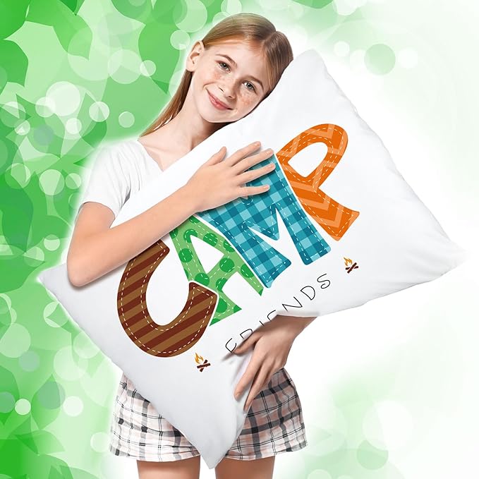 Moukeren Camp Friends Girl Autograph Pillowcase Summer Camp Pillowcase Travel Pillow Case Travel Pillow Cover for Kids Package Stuff Essentials Sleepaway Accessories (Many Colors,1 Pcs)
