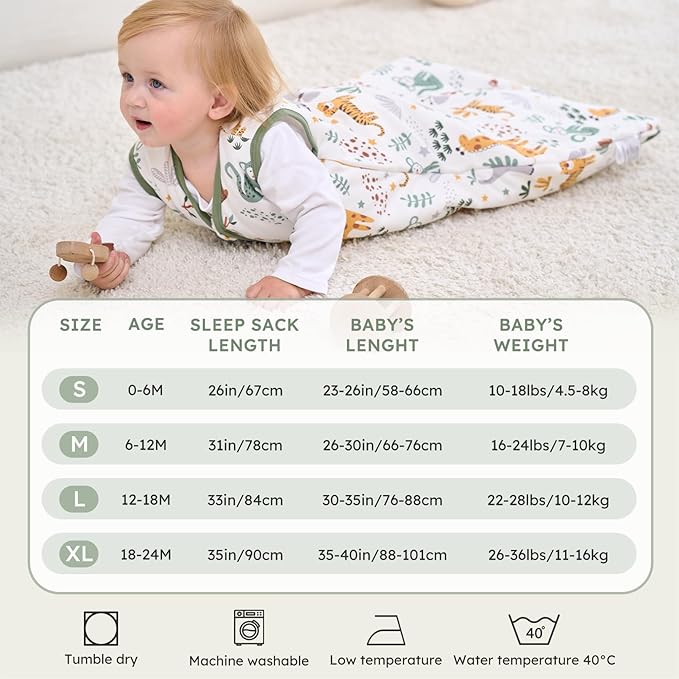 Baby Sleep Sack 0-6 Months, 2.5 TOG Cotton Winter Baby Wearable Blanket with 2-Way Zipper, Warm Soft Sleeping Bag for Newborn Infant Boy Girl, Small Giraffe