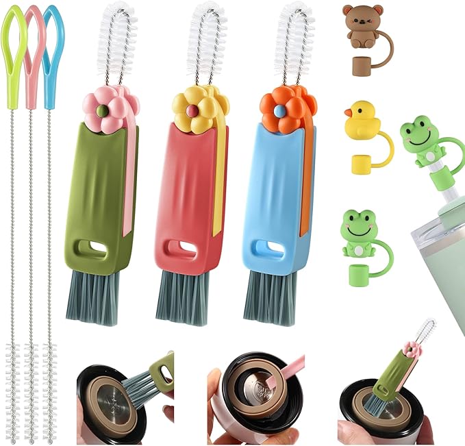 3 Pcs 3 in 1 Cup Lid Cleaning Brush, 2025 New Multifunctional Portable Straw Lid Cup Cleaner Brush Set, Tiny Bottle Cup Lid Brush Cleaner Brush, Efficient and Durable Brushes for Bottle Gap