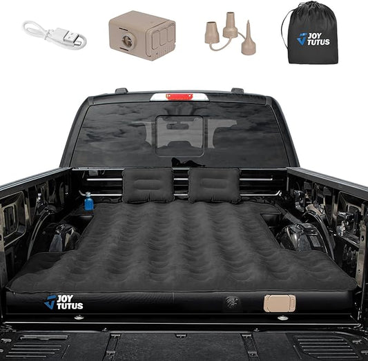 JOYTUTUS Truck Bed Air Mattress for 5.5-5.8Ft with Built-in Air Pump,Full Size Short Beds Inflatable Mattress for Outdoor Camping, with Carry Bag & Cup Holder, Black