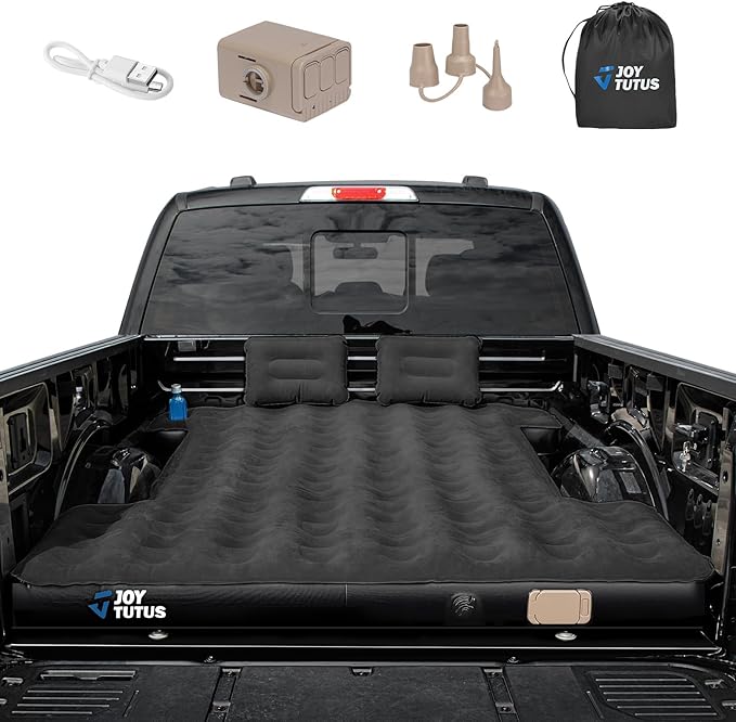 JOYTUTUS Truck Bed Air Mattress with Built-in Air Pump for 6.0-6.3Ft, Compact Regular Truck Beds,Anti-Leakage, Inflatable Pickup Mattress,Compatible with Tacoma&Ranger&Frontier&Gladiator,Black