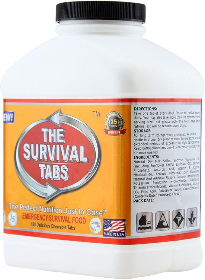 Survival Tabs - 30 Day Survival Food Supply - Gluten Free and Non-GMO 25 Years Shelf Life (2 x 180 tabs/Bottle - Chocolate)