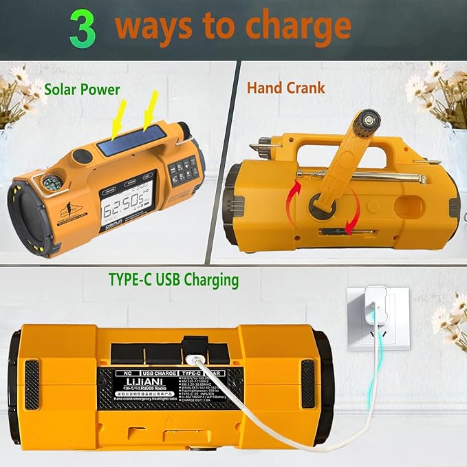 Emergency Radio FM/AM/SW/NOAA Weather Alert, Big Flashlight Big Speaker,Sleep Timer Alarm Clock, Solar/Hand Crank 5000mAh Replaceable Battery,with Cell Phone Charger Hurricane Storm Survival kit
