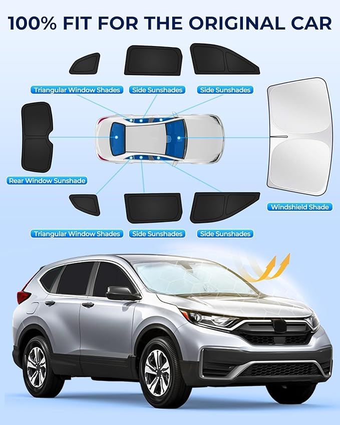 for Honda CRV 2023-2025 Car Window Shades, 8pcs Privacy Sun Shade Set for Front Windshield Side and Rear Windows, Full Window Covers Keeps Vehicle Cool for Camping Napping
