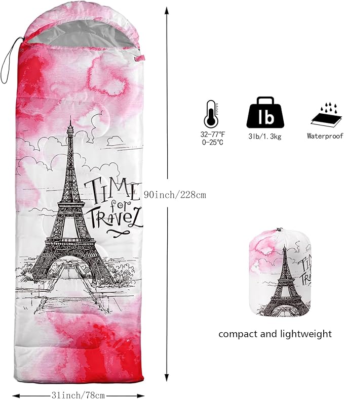 QOOMO Axolotl Cute Camping Sleeping Bags,3 Season Warm & Cool Weather,Lightweight,Waterproof Sleeping Bags for Adults & Kids,Traveling,and Outdoors