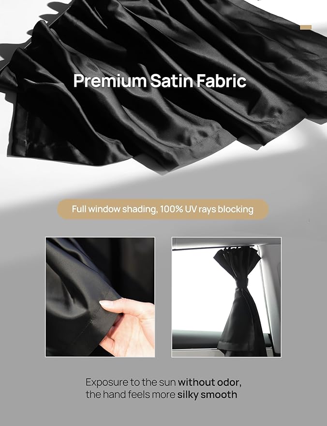 TPARTS Side Window Sun Shade for Tesla Model 3 2018-2026 (Including Model 3 Highland 2024+), Privacy Curtain Blinds Front & Rear Window Shade Blackout Drapes Set of 4 (Standard, Premium, Performance)