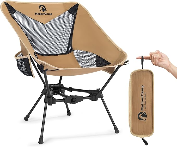 MellowCamp Camping Chair, Ultralight Folding Backpacking Hiking Chair, Compact Portable for Hiking, Camping, Backpacking, Beach, Roadtrip (Dune Brown)
