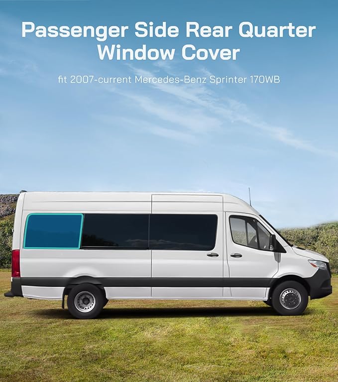 Extra-Thick Passenger Rear Window Cover for Mercedes-Benz Sprinter 170WB, 2007-2026, Magnetic Insulated Blackout Sunshade, XPE Foam & Thinsulate Cotton, AllSeasonGuard Pro