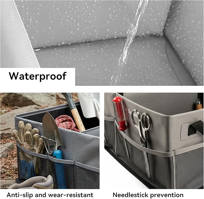 HiMagics Collapsible Waterproof Car Trunk Organizer, Soft PVC Storage Bin with Rugged PVC-Coated Fabric for SUV & Truck (Stone Gray REG)