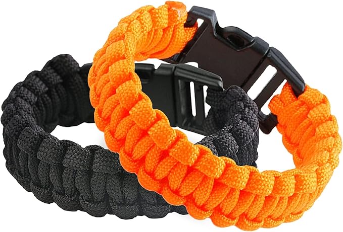 Sportmusies Paracord Wristband for Outdoor Sport Tactical Survival Parachute Bracelet, Essential for Hiking Travelling Camping Gear Pack of 2, black&orange