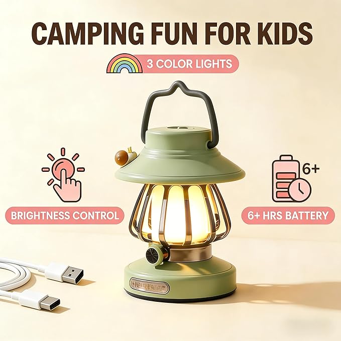 Motion Sensor Headlamp for Kids & Rechargeable Camping Lantern Set - Hands-Free Wave Control, 1200mAh USB-C Charging, 3 Light Modes, Safe for Camping, Emergency - Spring Camping Gear for Kids (Green)