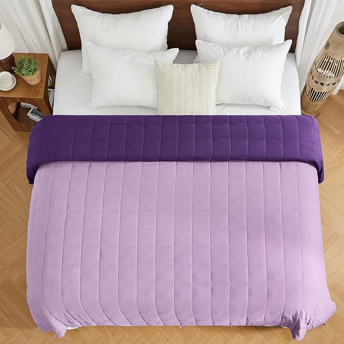 yescool Weighted Blanket for Adults (20 lbs, 60” x 80”, Purple) Cooling Heavy Blanket for Sleeping Perfect for 190-210 lbs, Queen Size Breathable Blanket with Premium Glass Bead, Machine Washable