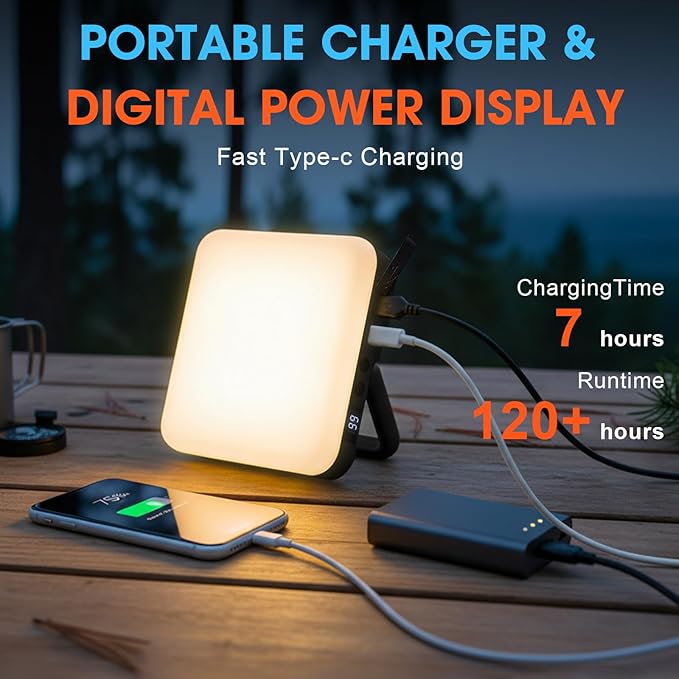 10000mAh Rechargeable Camping Lantern – Portable LED Outdoor Light with Power Bank, Magnetic Base, Tripod Compatible, Stepless Dimming for Camping, Hiking, Fishing, Emergency Use (Black)