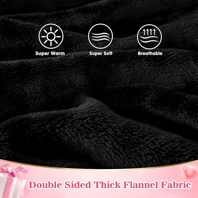 Waitu Wearable Blanket Sweatshirt Gifts for Women and Men, Warm and Cozy Giant Blanket Hoodie, Thick Flannel Blanket with Sleeves and Giant Pocket - Black