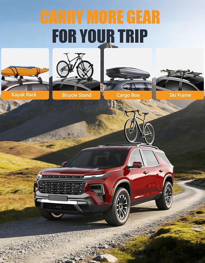 KINGGERI 330lbs Roof Rack Cross Bars Compatible with 2022-2026 Chevrolet Chevy Traverse (with Raised Side Rails)，Aluminum Roof Rails Crossbars Rooftop Cargo Basket Carrier Bag Luggage Rails Black