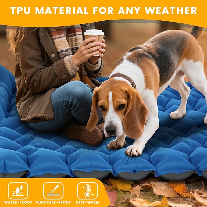 Double Sleeping Pad for Camping, 4in Extra-Thick with Built-in Foot Pump & Pillow, Compact 2 Person Ultralight Camp Air Mattress for Backpacking, Hiking, Tent, Car, Travel, Gift