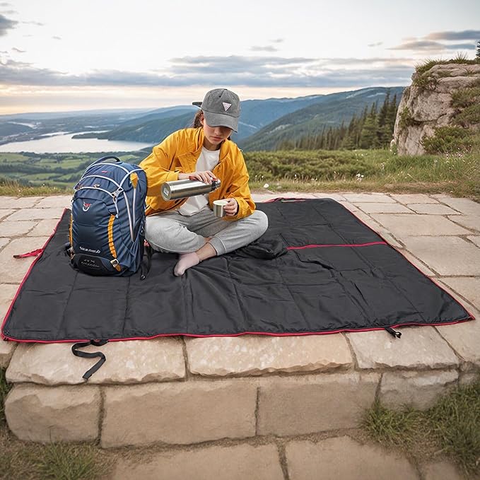 Camping Blanket Poncho, Large Wearable Blankets, 75 x 55 inch Cape, Windproof & Water-Repellent, Portable & Warm, for Outdoor, Sports, Travel, Car