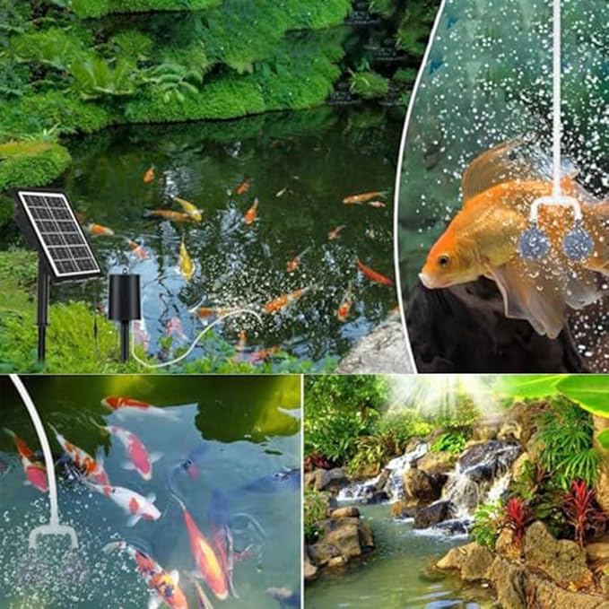 Solar Powered Pond Oxygen Pump with Quiet Motor and Energy Storage Provides Adjustable Oxygen Supply to Promote Healthy Water Life and Fish Survival