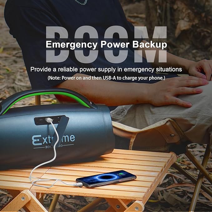 DOSS Extreme Boom Pro Loud Bluetooth Speaker with 100W Stereo Sound, Extra Bass, 20H Playtime, Party-Sync Led Lights, Built-in Power Bank, IPX6 Waterproof for Outdoor, Camping, Pool-Green