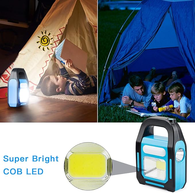 1 Pack 3 in 1 Solar USB Rechargeable Brightest COB LED Camping Lantern, Waterproof Emergency Flashlight LED Light