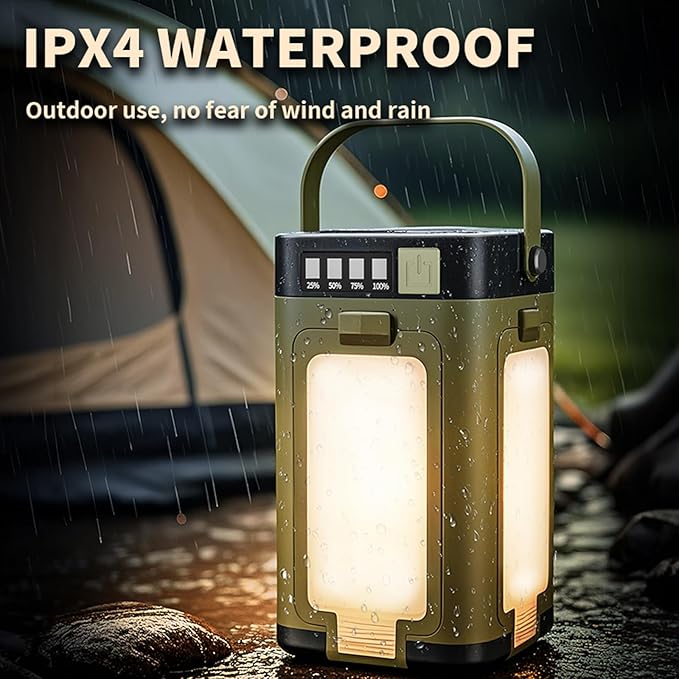 Solar Rechargeable Camping Lantern,6 Modes of Light Adjustment,2000mAh LED IPX4 Waterproof Protable Camping Light,Used for Emergency Lights for Home/Camp/Travle/Outdoor/Fishing/Hunting/Exploring