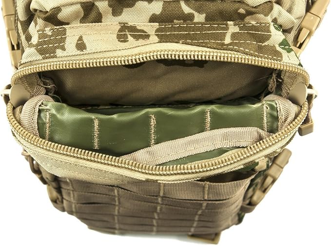Mil-Tec Unisex Assault Pack - Rugged Durable Lightweight Ergonomic Versatile Tactical Outdoor Camping Hiking Backpack with Adjustable Padded Shoulder Straps & MOLLE Loops, Tropical Camo, 20L