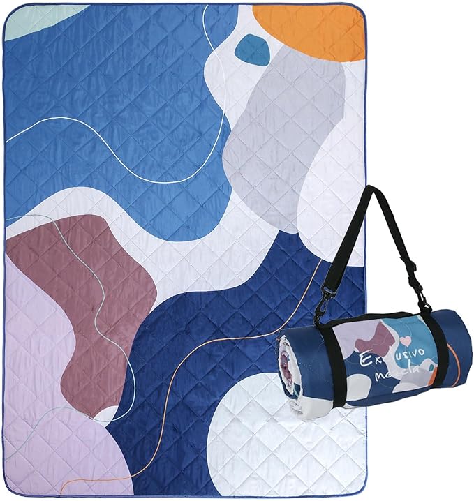 Exclusivo Mezcla Waterproof Picnic Blankets 60x80 Inch, 3 Layer Extra Large, Sandproof and Foldable Outdoor Blanket for Beach Camping, Park and Travel