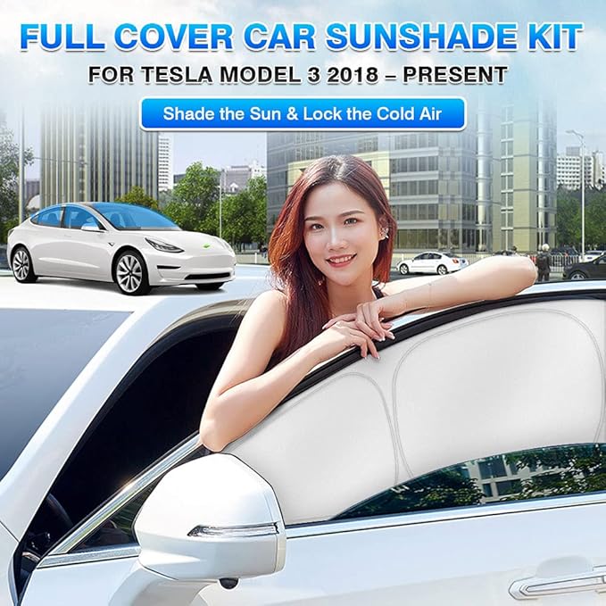 T TGBROS Windshield Sun Shade for Tesla Model 3 2018-2025 2026 Car Window Shades Thicken UV Block and Blackout Privacy Foldable Sunshades 7PCS Keep Cool Sun Visor Covers
