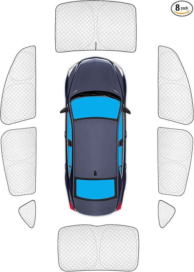 KMF 8pcs Thicken Sun Shades for Chevy Malibu 2016-2025 Accessories,Chevrolet Full Car Window Covers Sunshade for Windshield Side Rear, UV Block and Blackout Privacy for Car Camping Outdoor