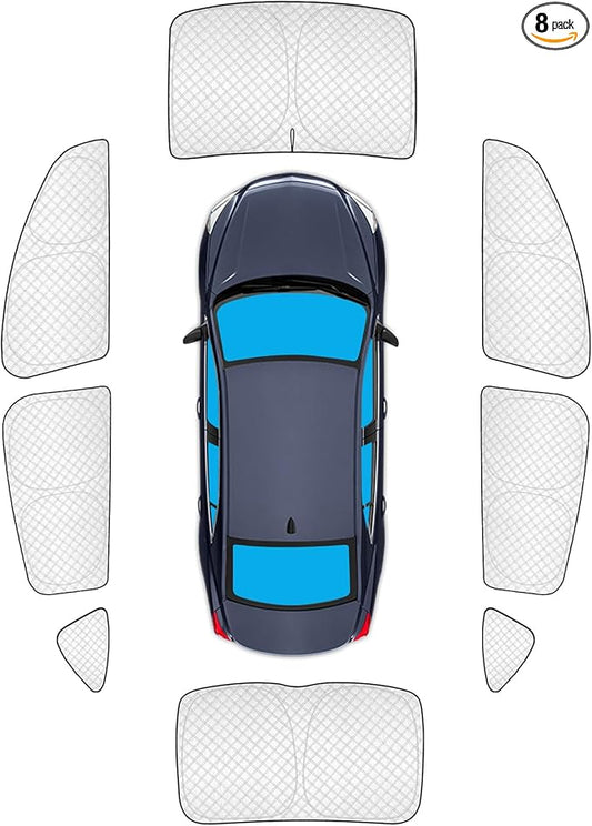 KMF 8pcs Thicken Sun Shades for Chevy Malibu 2016-2025 Accessories,Chevrolet Full Car Window Covers Sunshade for Windshield Side Rear, UV Block and Blackout Privacy for Car Camping Outdoor