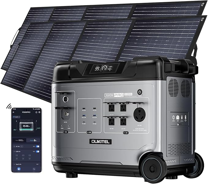 OUKITEL 5120Wh Large Capacity Solar Generator,Portable Power Station P5000 Pro With 2X400W Solar Panel, 5x3600W AC Output (6000W Surge),1000W MPPT Solar for Emergency, Home Backup, RV, Camping