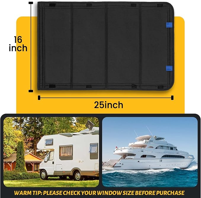 funomo RV Door Window Shade, New Model Foldable RV Blackout Window Cover, UV Rays Protection Camper Trailer Door Window Cover, Hook and Loop Fastener Waterproof Thickened Oxford Fabric (Black-B)