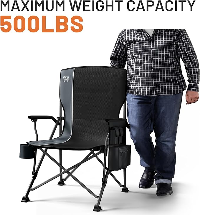 TIMBER RIDGE Oversized Folding Camping Chair High Back Heavy Duty for Adults Support up to 500lbs with Cup Holder, Side Pocket Cooler Bag 2 Pack
