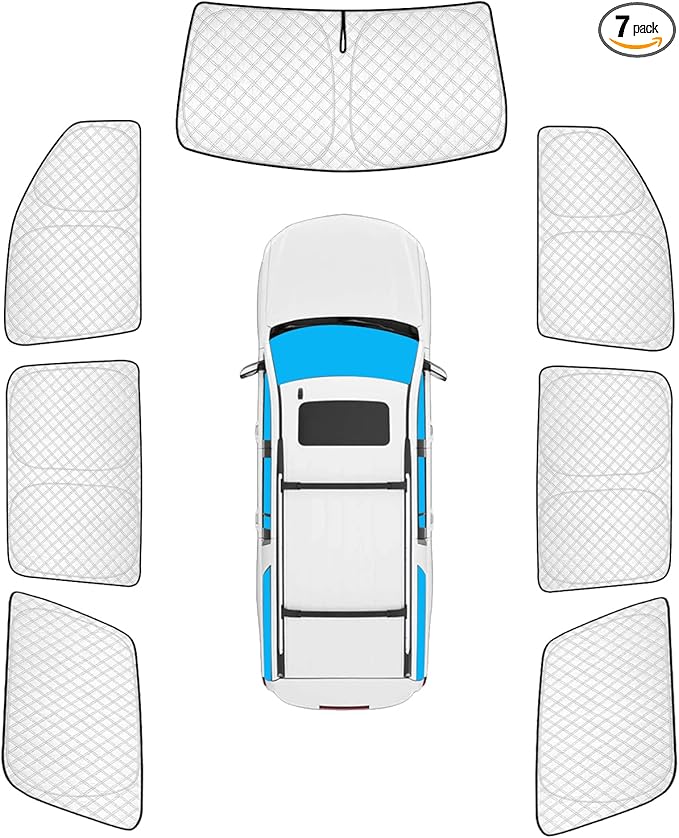 KMF 7pcs Thicken Sun Shades for Chevy Suburban 2015-2020 Accessories, Chevrolet Car Window Covers Sunshade for Windshield Side Rear, UV Block and Blackout Privacy for Camping Outdoor