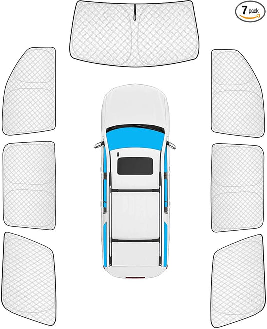 KMF 7pcs Thicken Sun Shades for Chevy Suburban 2015-2020 Accessories, Chevrolet Car Window Covers Sunshade for Windshield Side Rear, UV Block and Blackout Privacy for Camping Outdoor