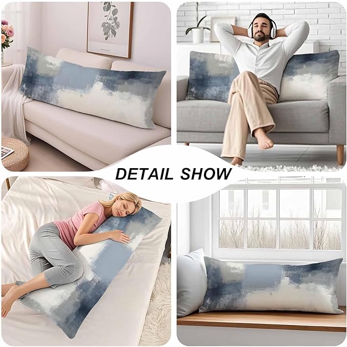 Body Pillow Cover Abstract Painting Blue White Gray Decorative Body Pillow Covers Long Cushion Case Zipper Body Pillowcase Soft Cushion Cover for Bedding,Couch,Home 20"X54"