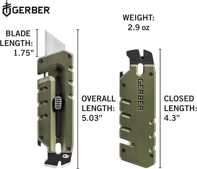 Gerber Gear Prybrid Utility Knife with Pry Bar, EDC Multi-Tool Pocket Razor Knife with Retractable Blade, Green