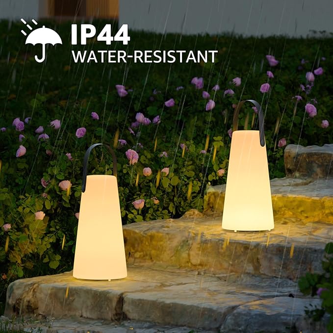2 Pack Outdoor Lamps, NiceBuy Rechargeable Outdoor Lanterns Table Lamp with IP44 Waterproof, Battery Operated Portable Hanging Cordless Outdoor Lamp RGB Colors for Patio Camping Balcony Porch