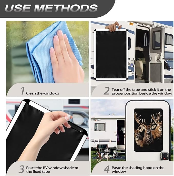 Deer RV Door Window Shade Cover Blackout RV Door Window Shades Camper Sunshade Privacy Window Cover Travel Trailer Motorhome Sun Shade Accessories
