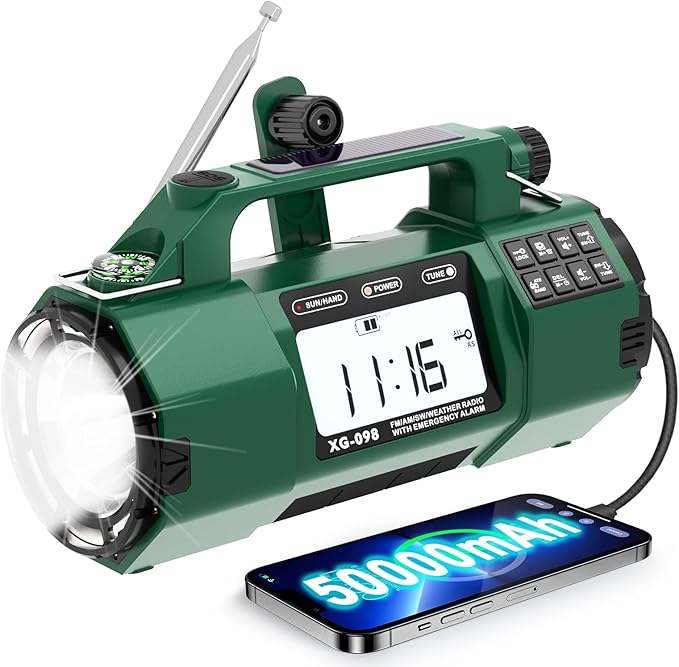 Emergency NOAA Weather Alert Radio, 5000mAh AM/FM Portable Radio with Solar, Hand Crank & AC Power, Replaceable Battery, Flashlight, SOS Alarm, Clock & Headphone Jack for Home & Outdoor Emergencies