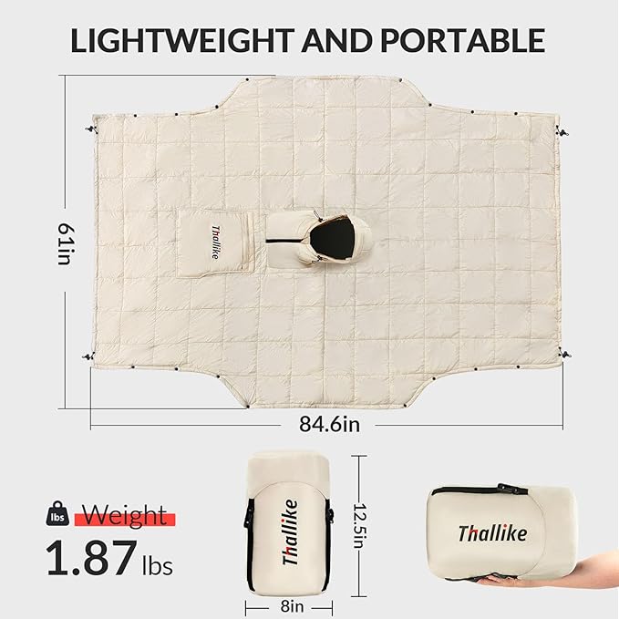 Camping Blanket with Zipper Pocket, 85'' x 61'' Large Wearable Hooded Blanket, Ultralight Warm Sleeping Bag, Windproof Camping Poncho for Outdoor Stadium Sports Gaming Hiking Picnic Concerts