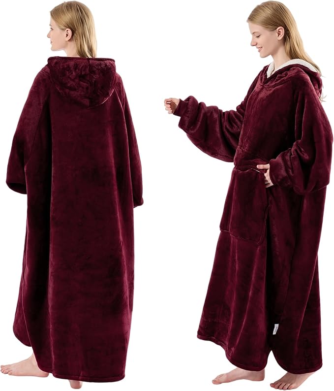 Krifey Big & Tall Wearable Blanket Hoodie with Cat Pocket, Extra Long Oversized Fleece Blanket for Adults, Cozy Birthday Gifts, Christmas Gifts
